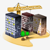 Costruction - vector illustration (houses, crane, block of flats, building)