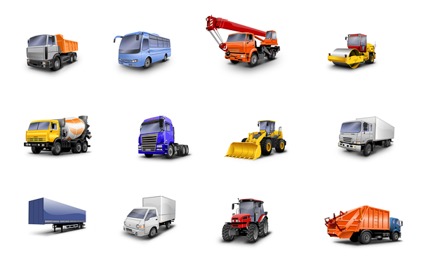 Иконки для сайта (грузовики, автомобили, самосвал, автобус)