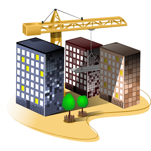 construction (векторное изображение, рисунок, иллюстрация, строительный кран, дома, стройка)